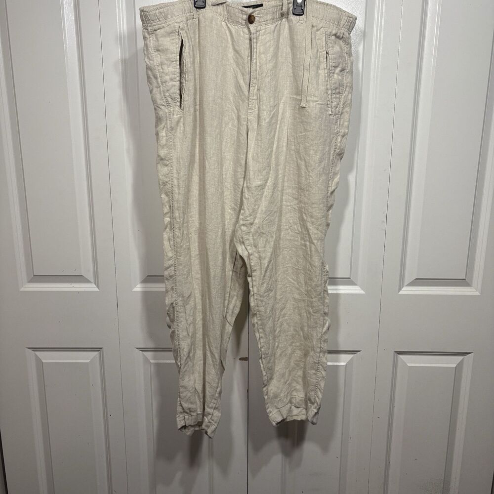 Club Room Luxury Linen Pants Mens XXL Wide Leg Beige Boho Coastal Beachcore